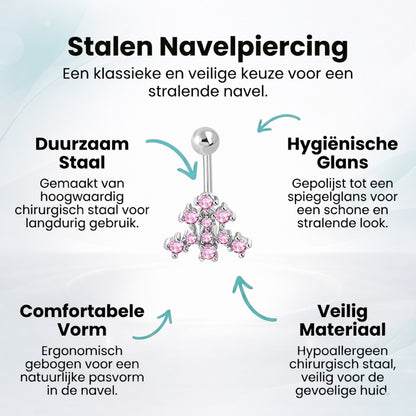 Roze Zirkonia Stalen Navelpiercing staal