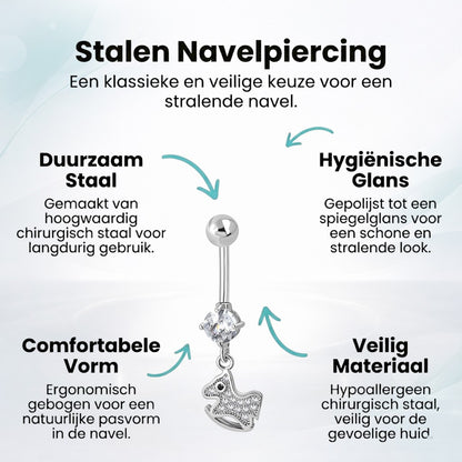 Zilverkleurige Navelpiercing met Paard Hanger met Zirkonia