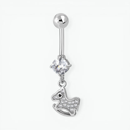 Zilverkleurige Navelpiercing met Paard Hanger met Zirkonia