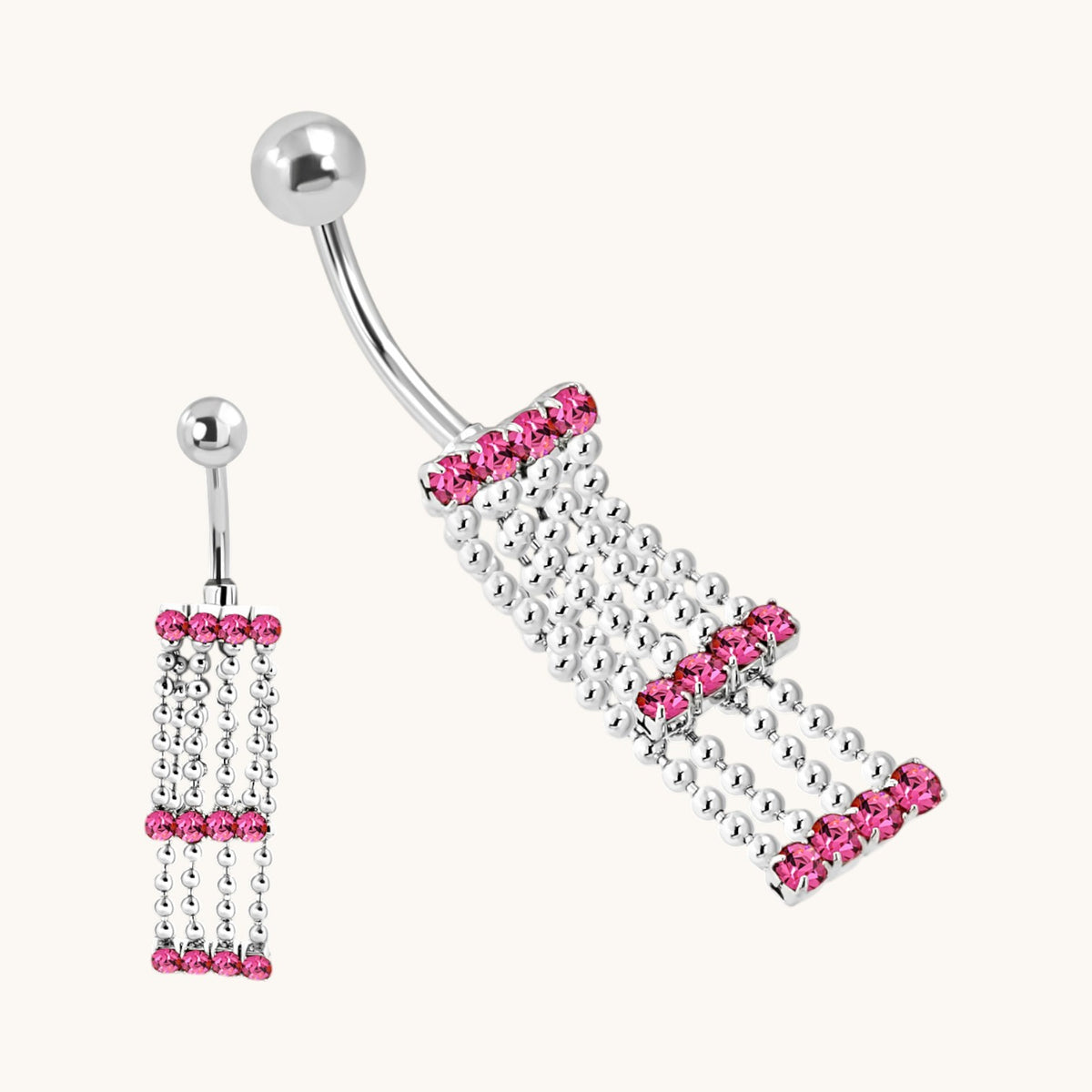 Roze Zirkonia Navelpiercing met Kettinkjes
