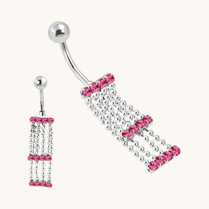 Roze Zirkonia Navelpiercing met Kettinkjes