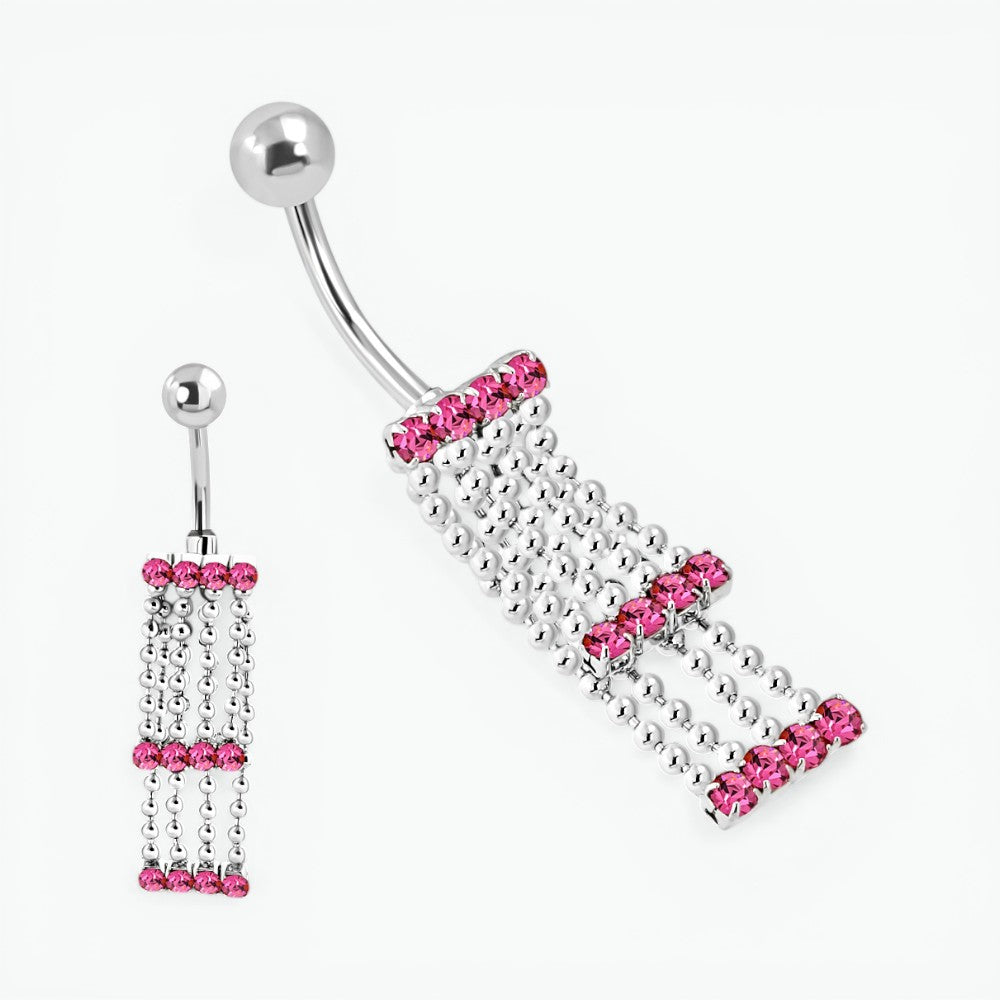 Roze Zirkonia Navelpiercing met Kettinkjes