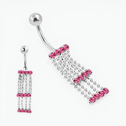 Roze Zirkonia Navelpiercing met Kettinkjes
