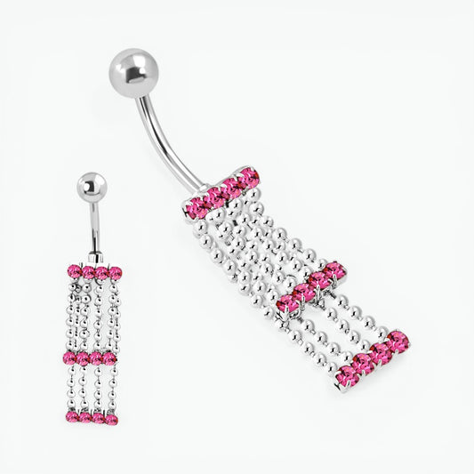 Roze Zirkonia Navelpiercing met Kettinkjes
