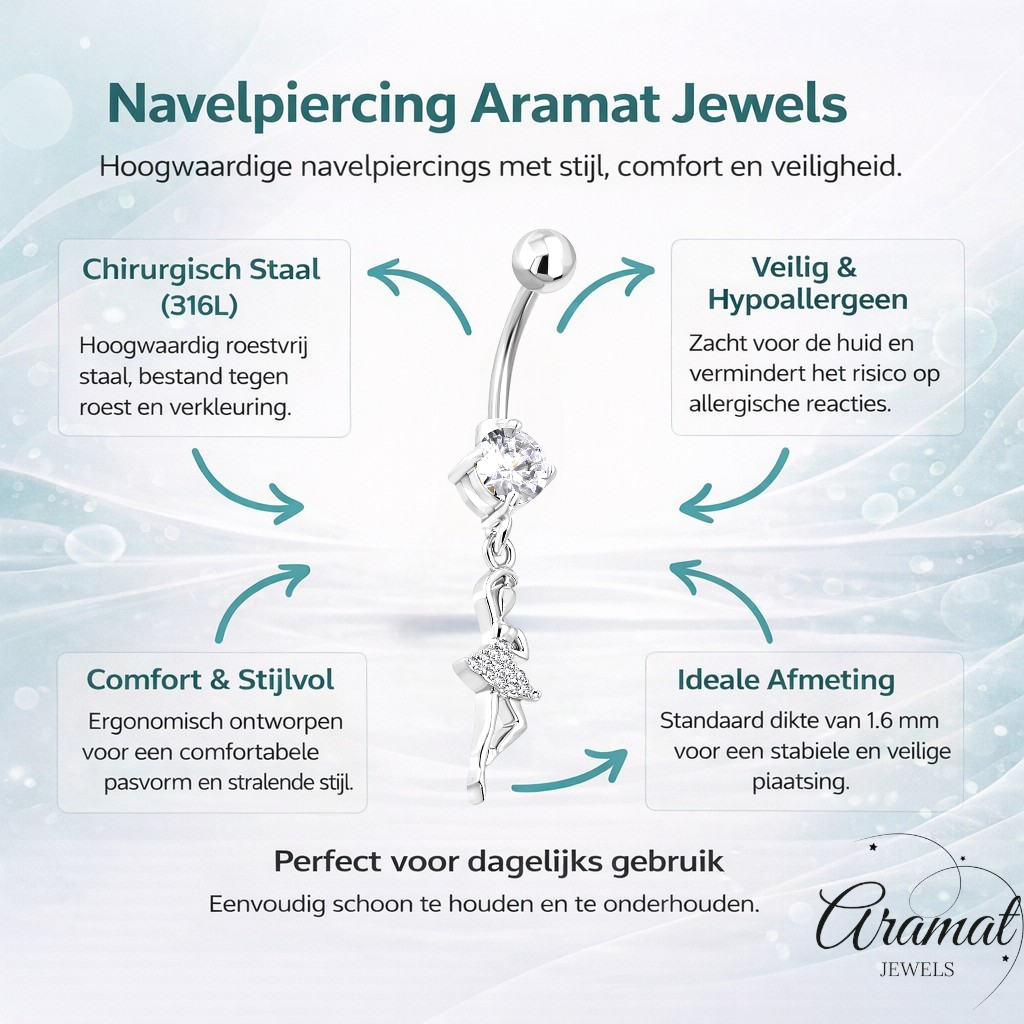 Stalen navelpiercing met hanger ballerina