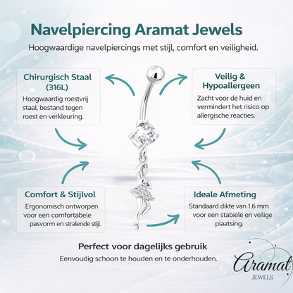 Stalen navelpiercing met hanger ballerina