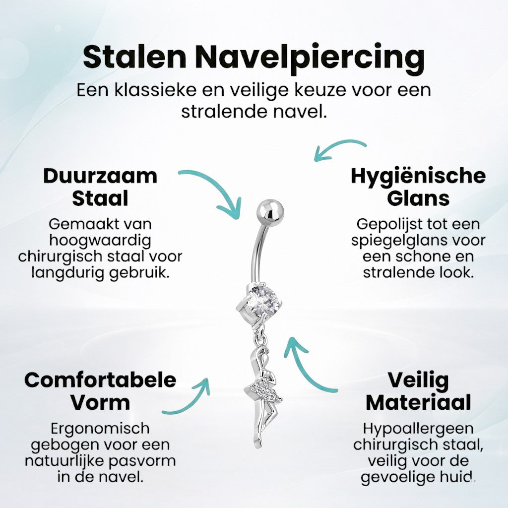 Stalen navelpiercing met hanger ballerina
