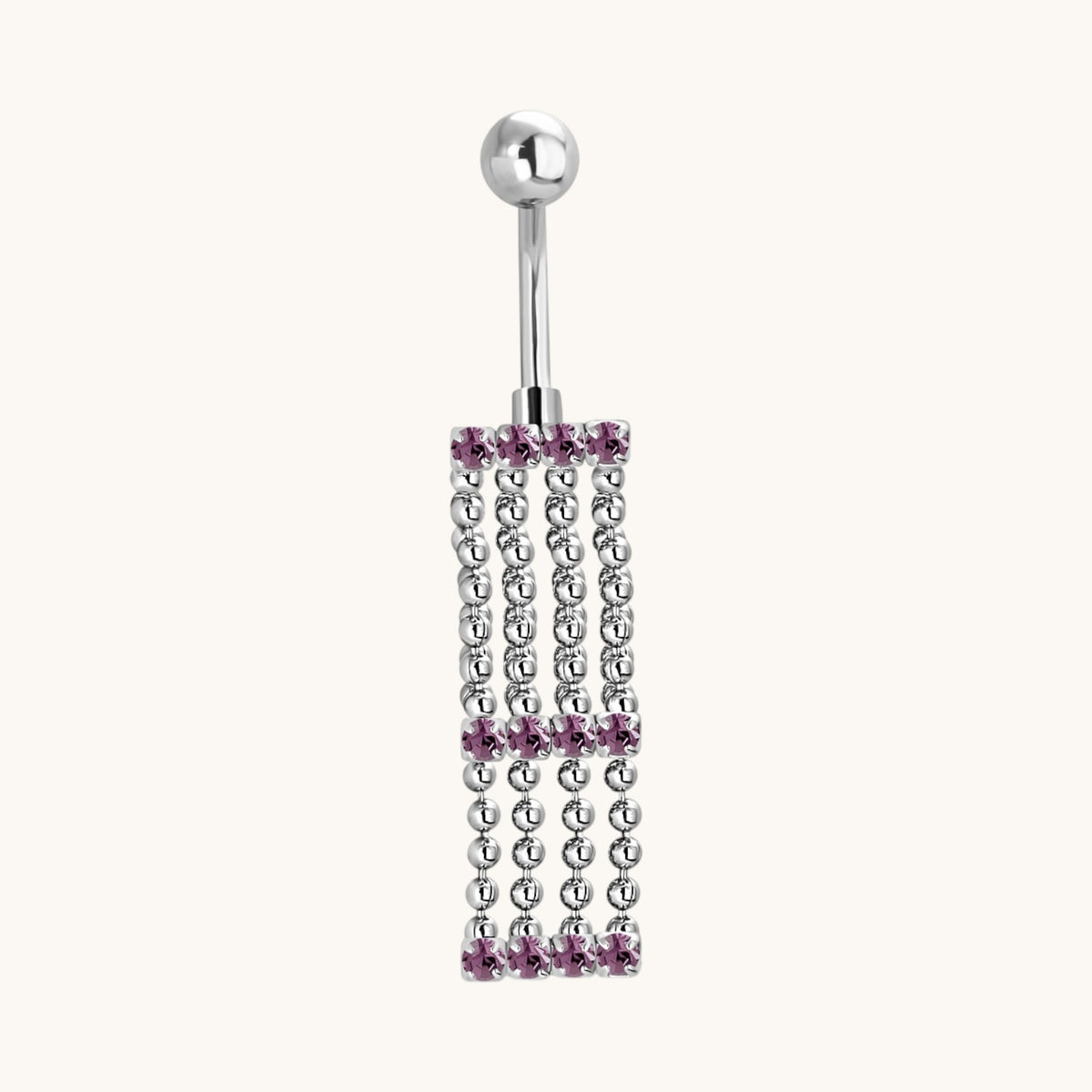 Paarse Zirkonia Navelpiercing met Kettinkjes
