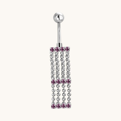 Paarse Zirkonia Navelpiercing met Kettinkjes