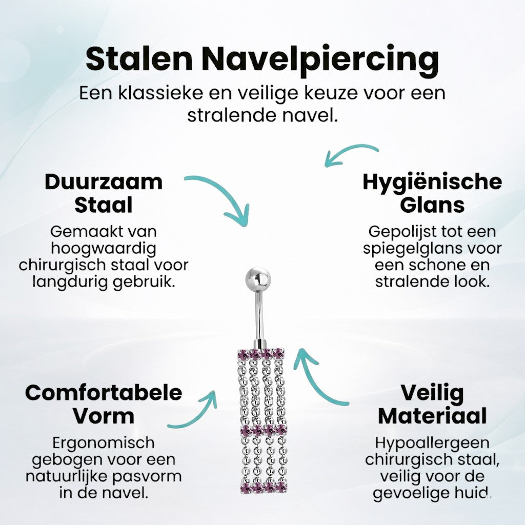 Paarse Zirkonia Navelpiercing met Kettinkjes