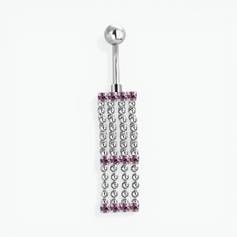 Paarse Zirkonia Navelpiercing met Kettinkjes