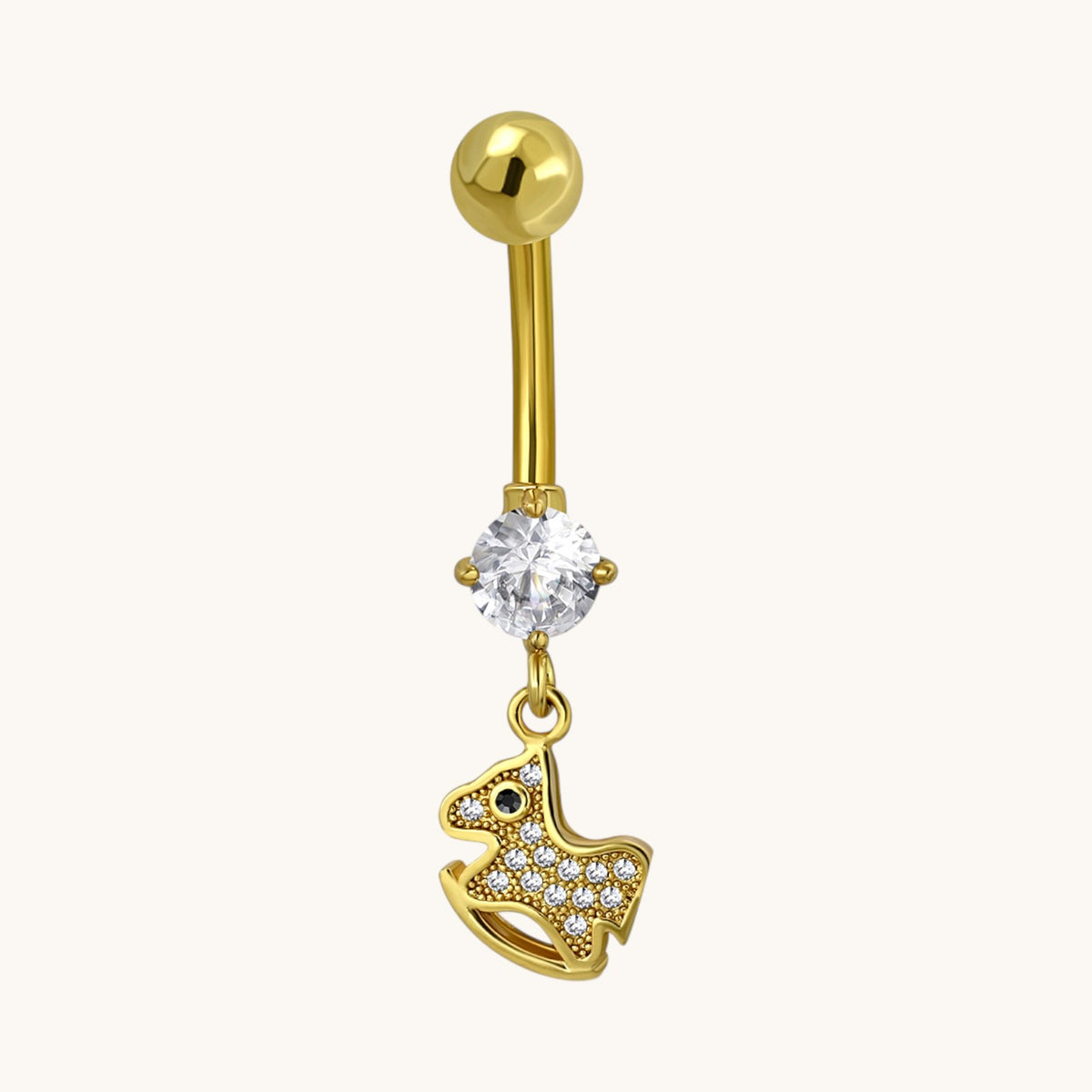 Stijlvolle Goudkleurige Hobbel Paard Navelpiercing
