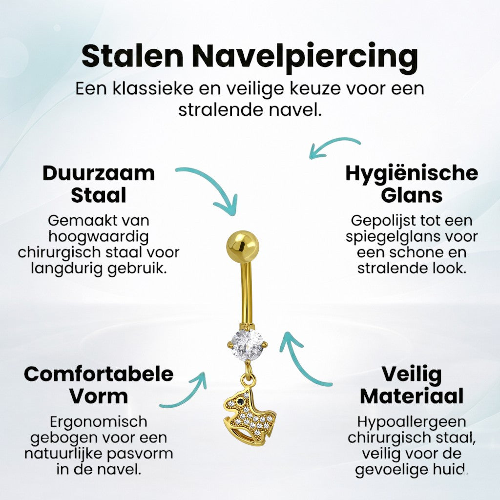 Stijlvolle Goudkleurige Hobbel Paard Navelpiercing