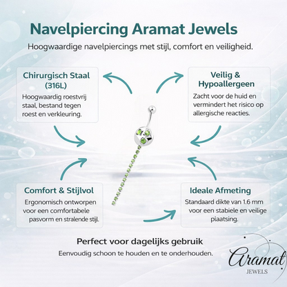 Groene Strass Navelpiercing zilverkleur