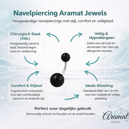 Zwarte Acryl Stalen Navelpiercing met Staal