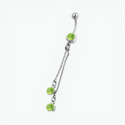 Stalen Navelpiercing ketting en groene zirkonia`s
