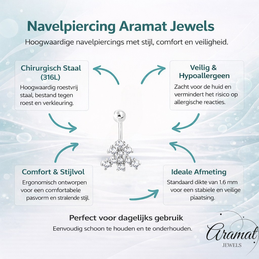 Chirurgisch Stalen Navelpiercing met Zirkonia