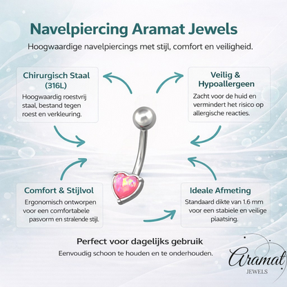 Roze Opaal Stalen Navelpiercing