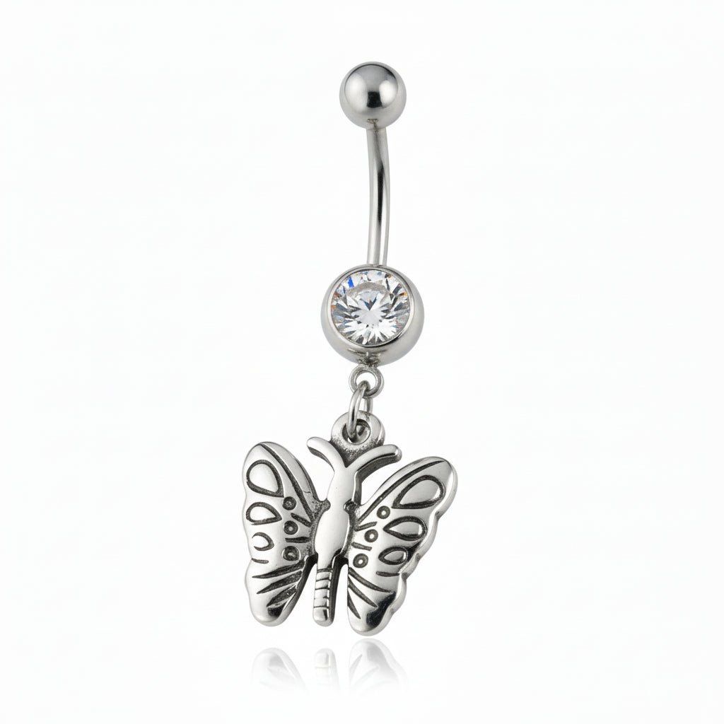 Navelpiercing Vlinder Hanger Zirkonia - Zilverkleur - Aramat Jewels - RVS Sieraden - Piercings - cadeautip
