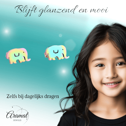 Olifant Oorbellen Regenboogkleurig RVS – 10x6mm – Meisje Dierenoorbellen - oor1043 - Oorbellen kopen# - 10mm - alles - cadeau