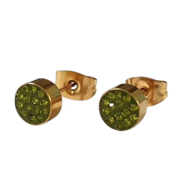 Olijfgroene kristallen oorstekers 6 mm – goudkleurig - oor3095 - Oorbellen kopen# - 6mm - alles - cadeau