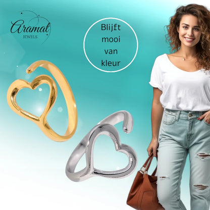 Open Ring RVS met Hartje (13 mm)
