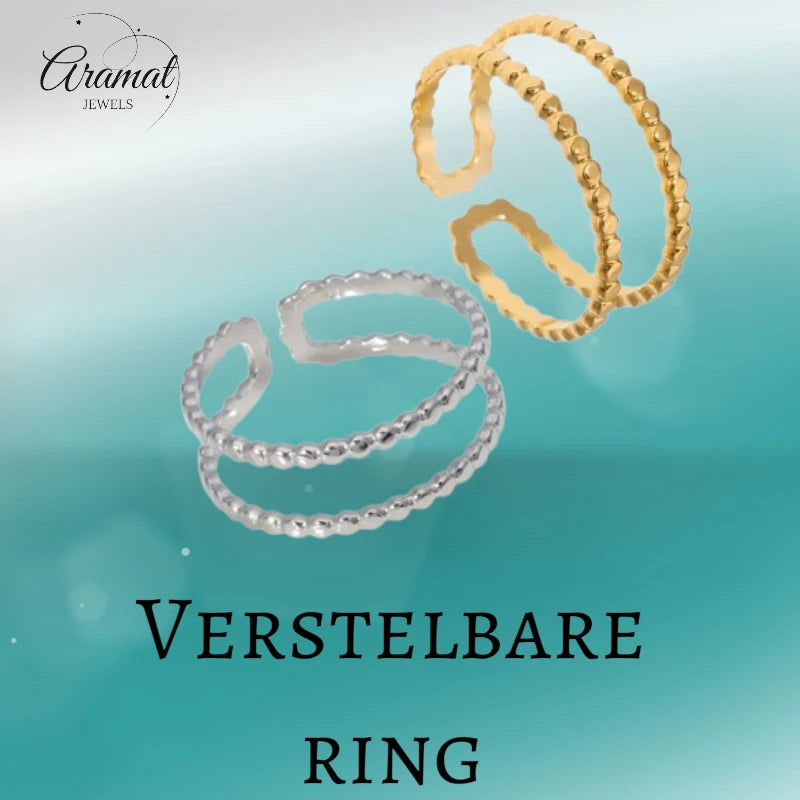 Verstelbare RVS Ring met Dubbele Bolletjeslijn (7 mm)