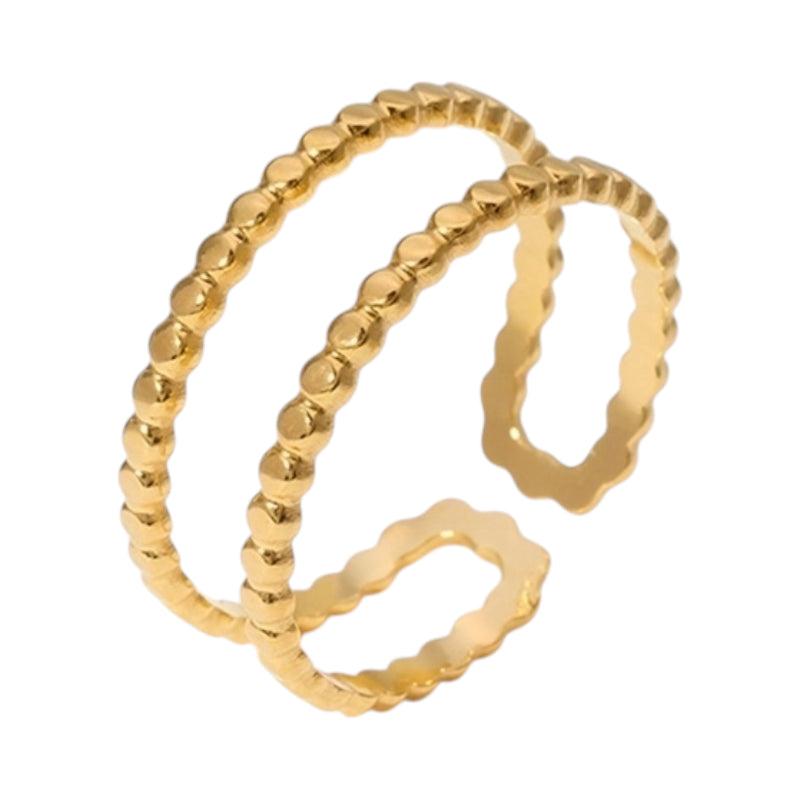 Verstelbare RVS Ring met Dubbele Bolletjeslijn (7 mm)