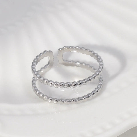 Verstelbare RVS Ring met Dubbele Bolletjeslijn (7 mm)