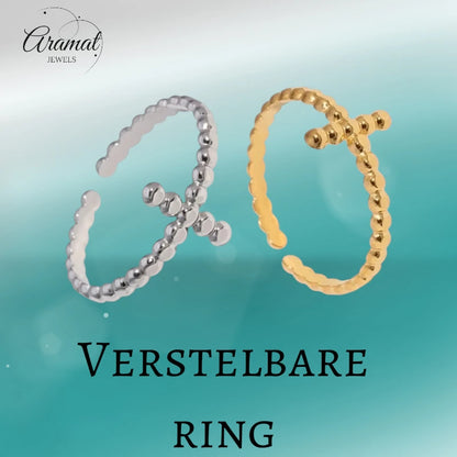 Open Ring RVS met Bolletjesmotief en Kruisje (10 mm)