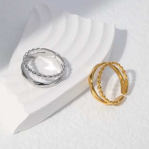 Open Ring RVS met Dot en Gehamerde Lijn (7 mm)