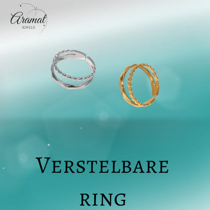 Open Ring RVS met Dot en Gehamerde Lijn (7 mm)