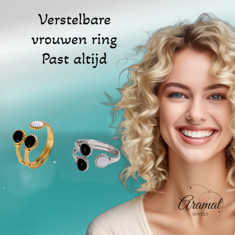 Brede One Size Ring Goudkleurig RVS met Drie Emaille Cirkels (13 mm)