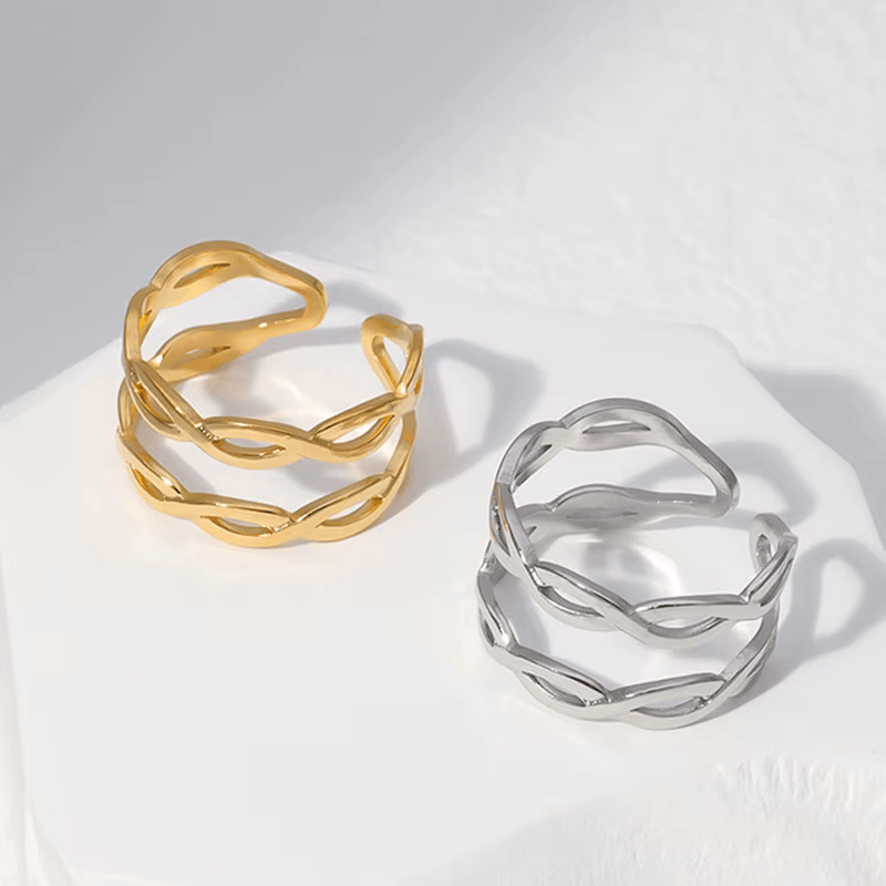 Open Ring RVS met Gevlochten Lijnen (12 mm)