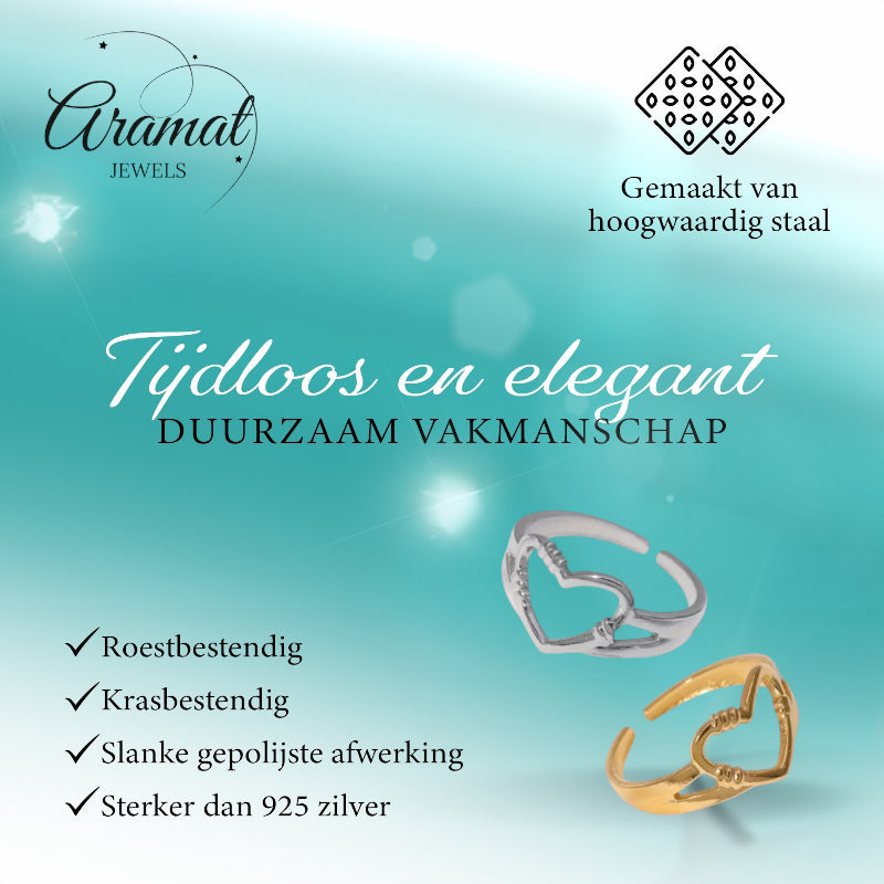 Verstelbare RVS Ring met Open Hartje (11 mm)