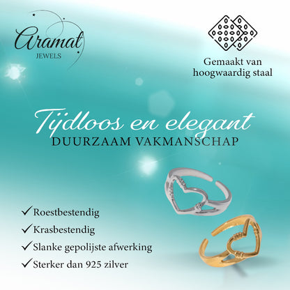 Verstelbare RVS Ring met Open Hartje (11 mm)