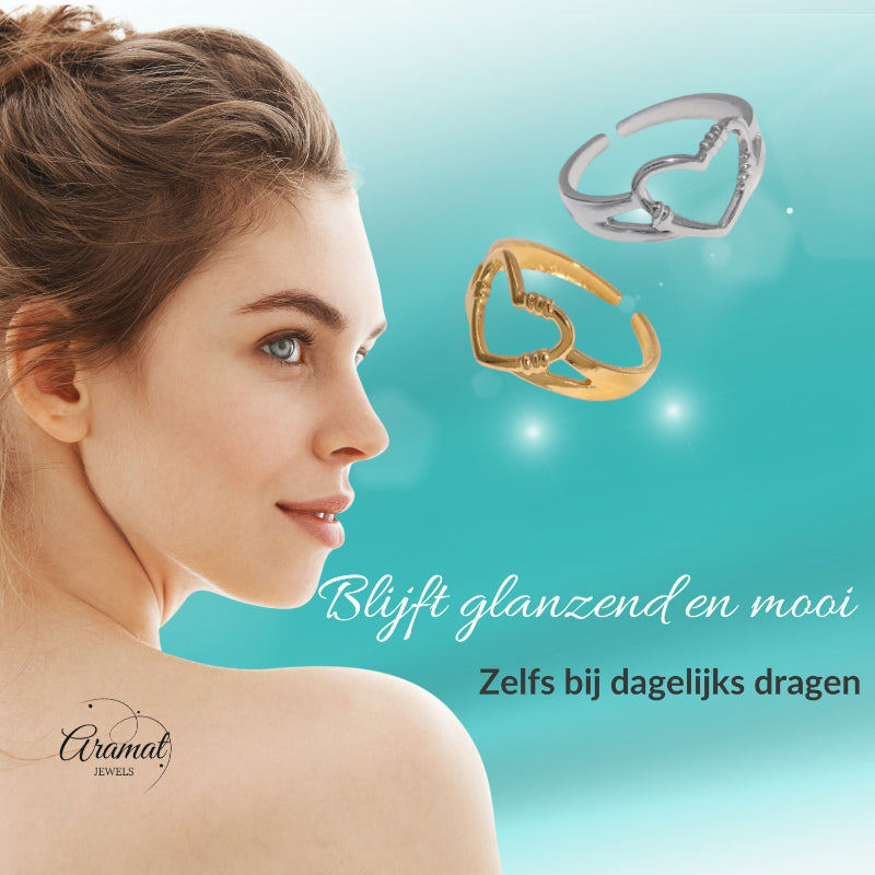 Verstelbare RVS Ring met Open Hartje (11 mm)