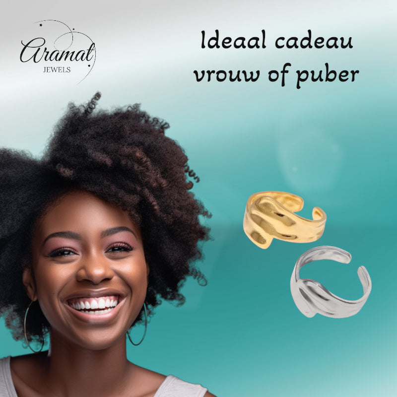 Brede Moderne One Size Ring RVS (14 mm)