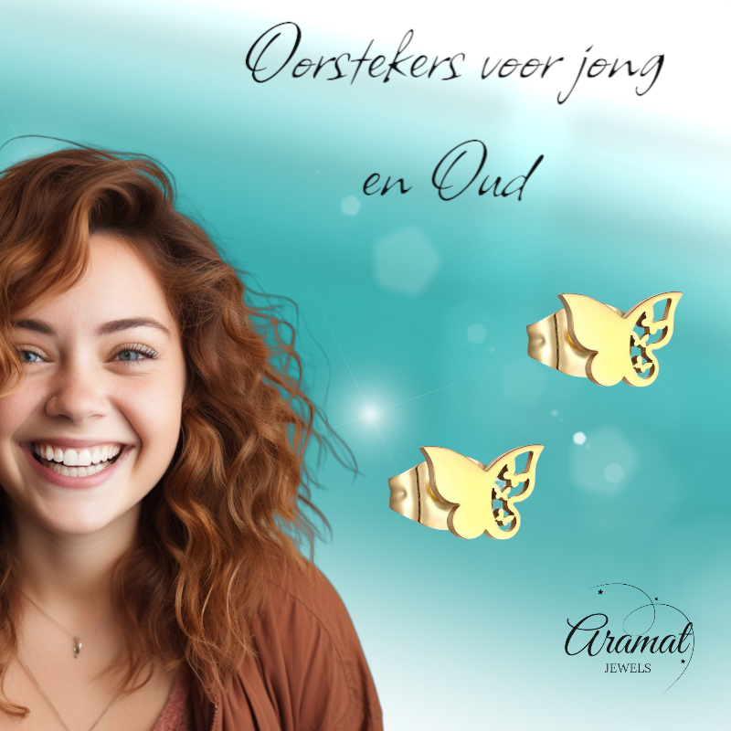 Boucles d'oreilles papillon en acier – couleur or – 7 x 10 mm