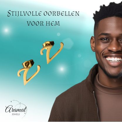 RVS Letter V Oorbellen Goudkleurig – Initiaal