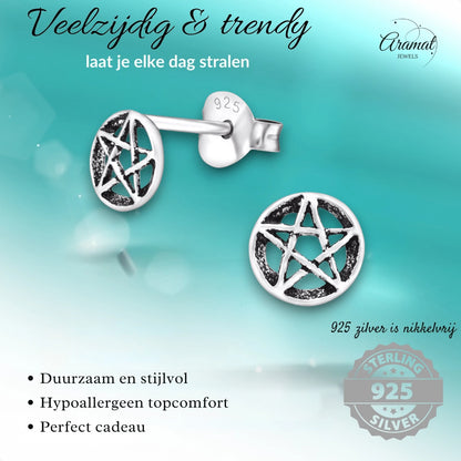 Sterling Zilveren Gotische Ster Oorknopjes Antieklook Rond 6mm