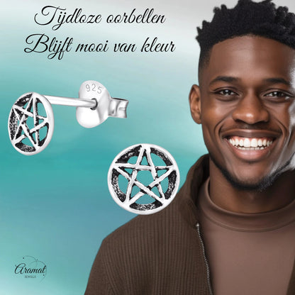 Sterling Zilveren Gotische Ster Oorknopjes Antieklook Rond 6mm