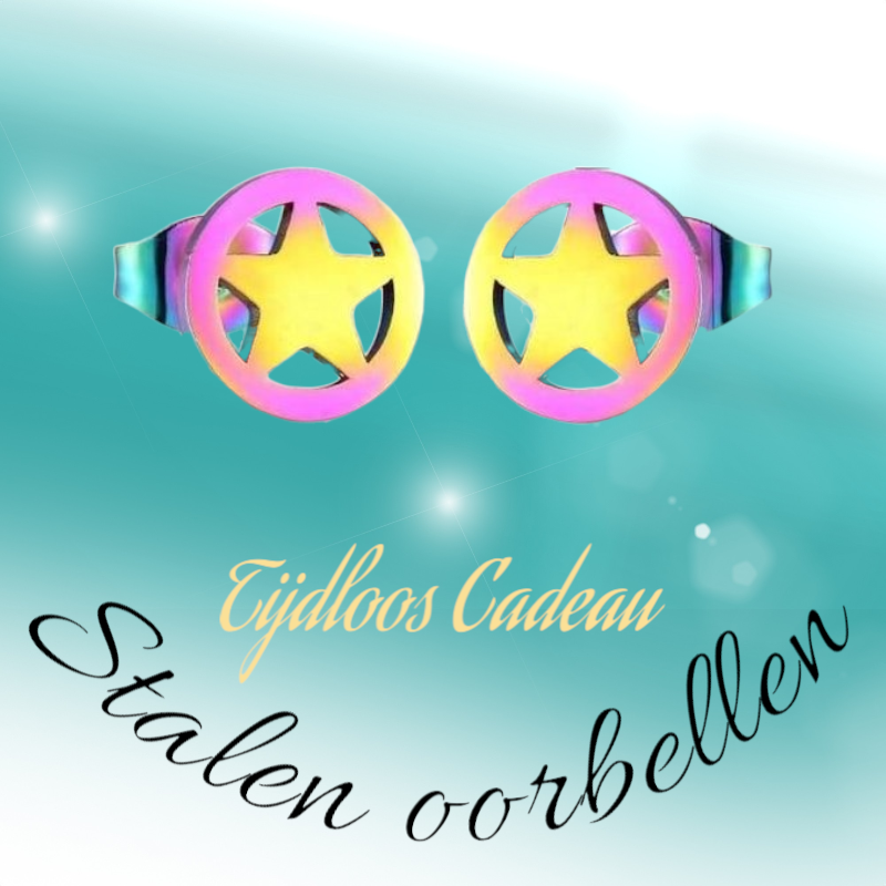 Boucles d'oreilles puces en forme d'étoile, en acier multicolore – 8 mm