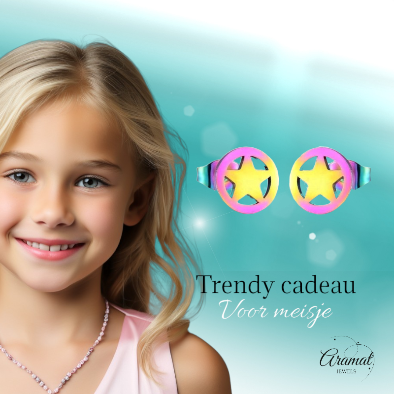 Boucles d'oreilles puces en forme d'étoile, en acier multicolore – 8 mm