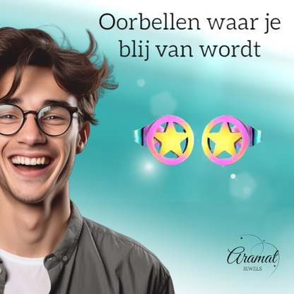 Boucles d'oreilles puces en forme d'étoile, en acier multicolore – 8 mm