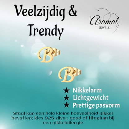 Goudkleurige RVS oorstekers Letter B