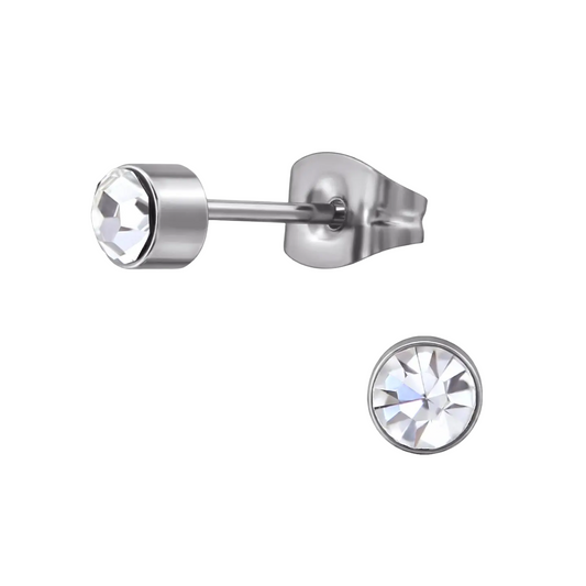 Transparante kristal oorstekers – 4mm zilver RVS