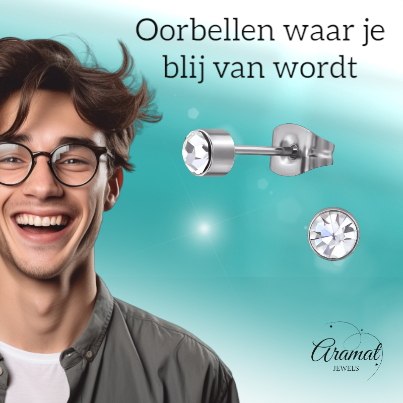 Boucles d'oreilles puces en cristal transparent – ​​4 mm acier inoxydable argenté