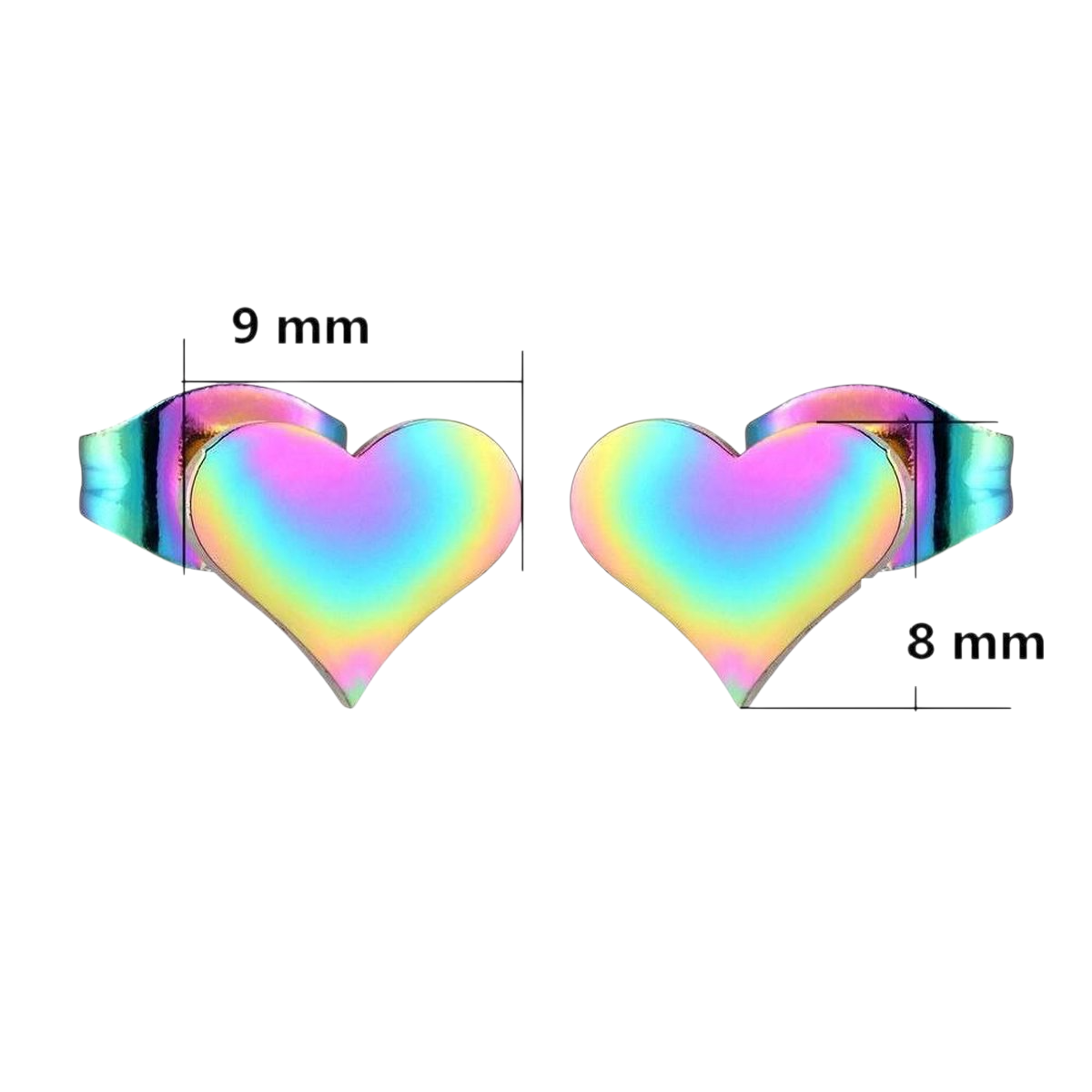 Boucles d'oreilles puces en forme de cœur arc-en-ciel – 9 x 8 mm, en acier inoxydable joyeux
