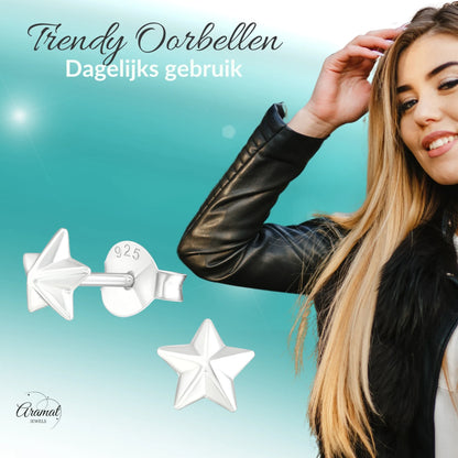 925 Sterling Zilveren 3D Sterretjes Oorknopjes 5mm